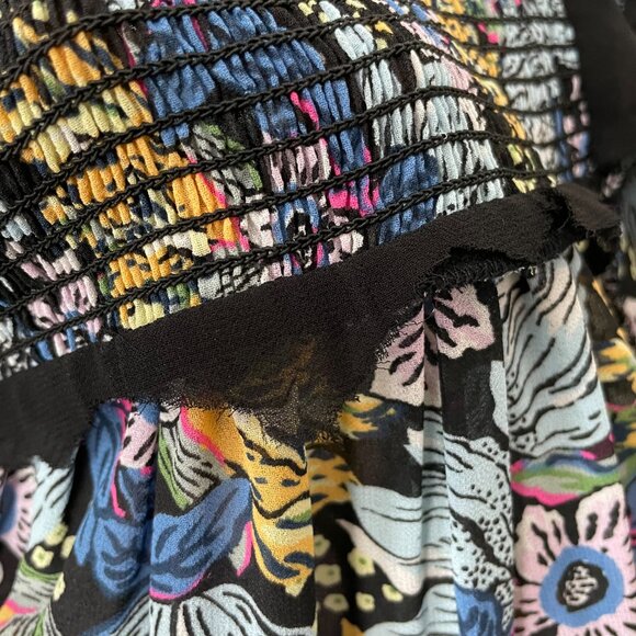 Floral Blouse Sheer Long Sleeve FLAWED Shirred Smocked Ruffles Blue Long Sleeve - Picture 12 of 15